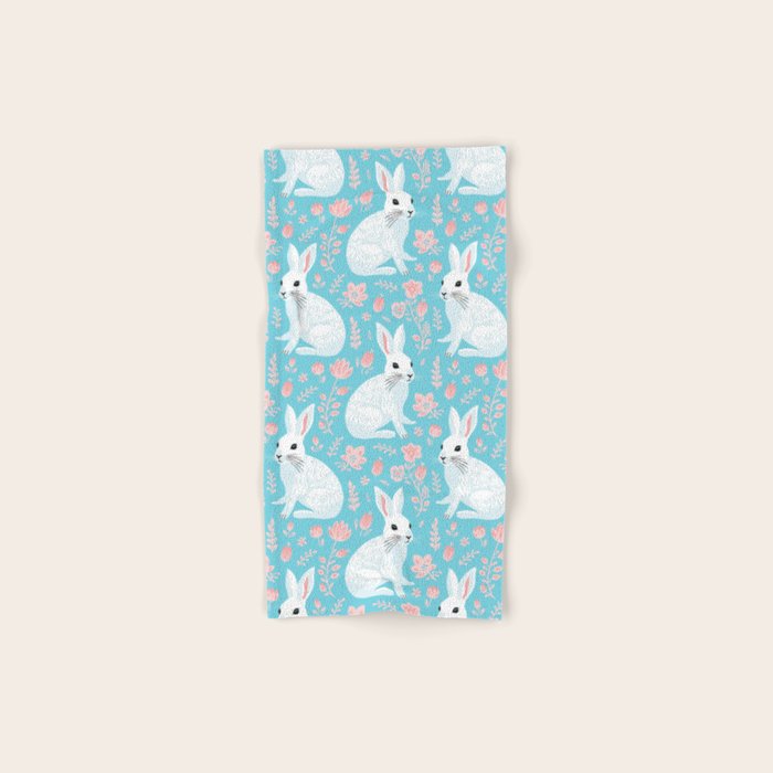 Vintage flower rabbit spring art pattern Bath Towel Gallery Image 1