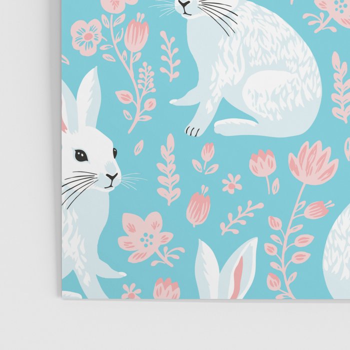 Vintage flower rabbit spring art pattern Poster Gallery Image 3