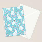 Vintage flower rabbit spring art pattern Stationery Card Gallery Image 2