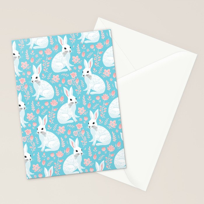 Vintage flower rabbit spring art pattern Stationery Card Gallery Image 2