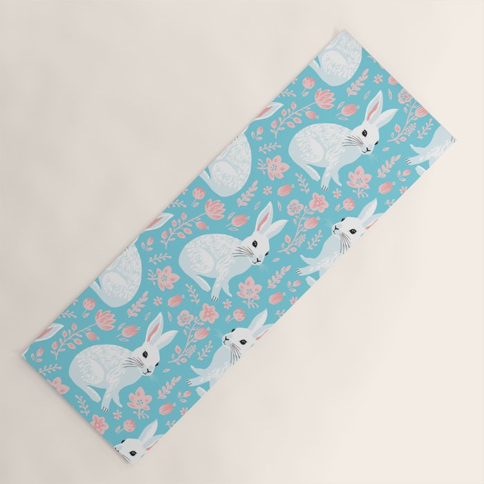 Vintage flower rabbit spring art pattern Yoga Mat Gallery Image 1