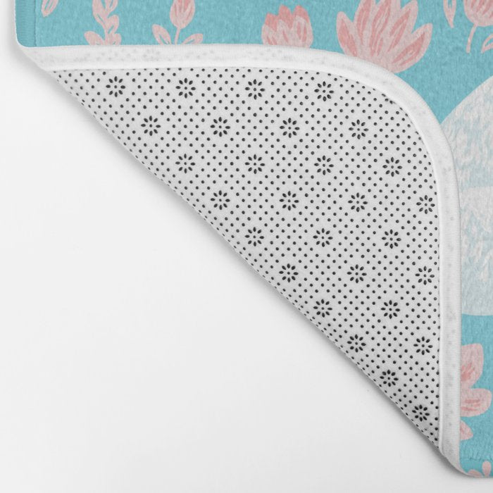 Vintage flower rabbit spring art pattern Bath Mat Gallery Image 2