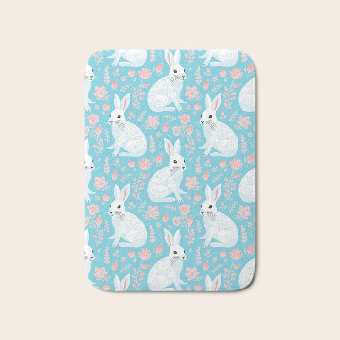 Vintage flower rabbit spring art pattern Bath Mat Gallery Image 1