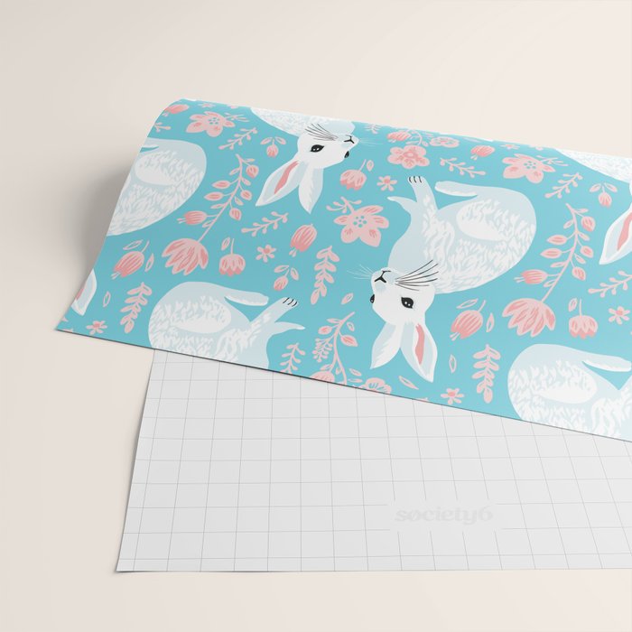 Vintage flower rabbit spring art pattern Wrapping Paper Gallery Image 2