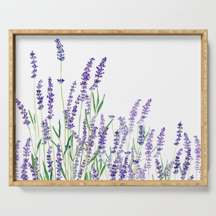 lavender watercolor horizontal Serving Tray Gallery Image 1