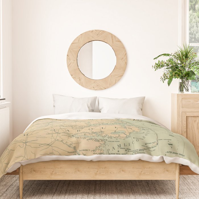 Vintage Outer Banks & Chesapeake Bay Lighthouse Map  Duvet Cover Gallery Image 3