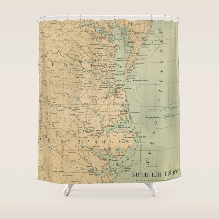 Vintage Outer Banks & Chesapeake Bay Lighthouse Map  Shower Curtain Gallery Image 1