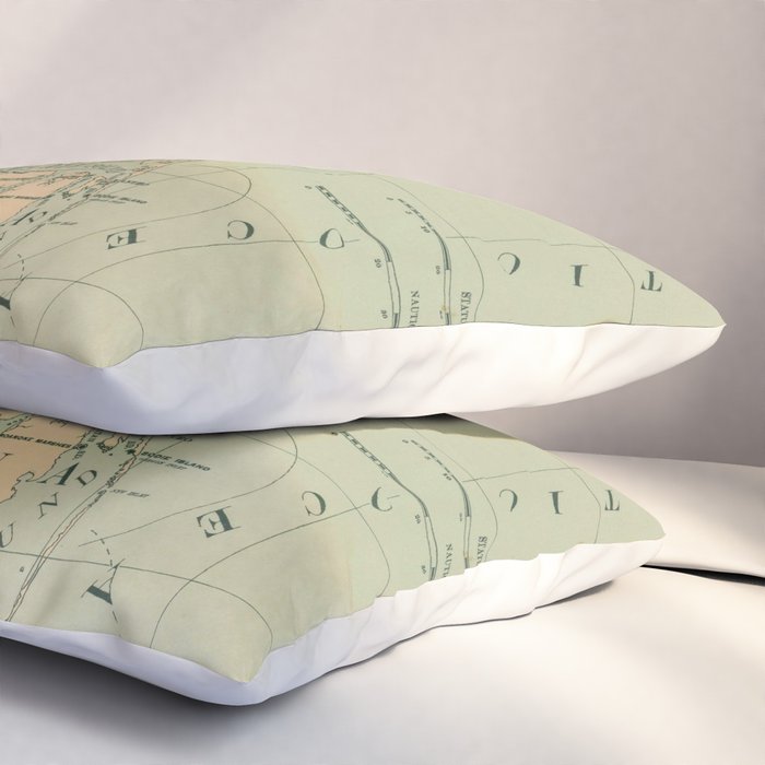 Vintage Outer Banks & Chesapeake Bay Lighthouse Map  Pillow Sham Gallery Image 3