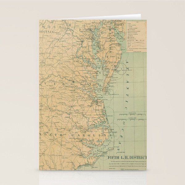Vintage Outer Banks & Chesapeake Bay Lighthouse Map  Stationery Card Gallery Image 1