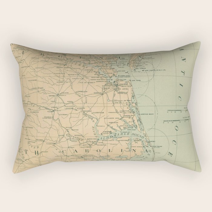 Vintage Outer Banks & Chesapeake Bay Lighthouse Map  Rectangular Pillow