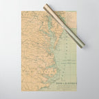 Vintage Outer Banks & Chesapeake Bay Lighthouse Map  Wrapping Paper Gallery Image 1