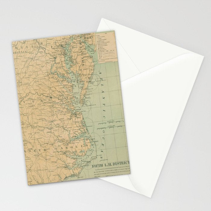 Vintage Outer Banks & Chesapeake Bay Lighthouse Map  Stationery Card Gallery Image 2