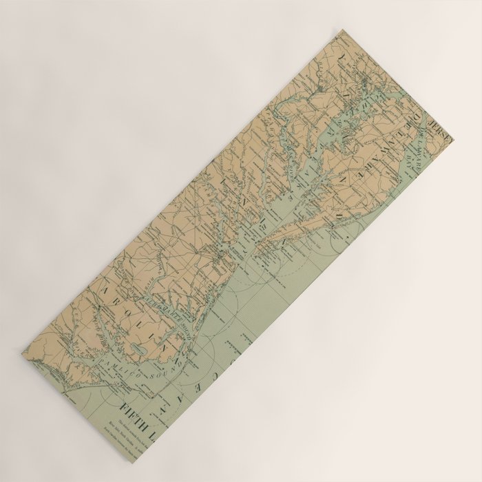 Vintage Outer Banks & Chesapeake Bay Lighthouse Map  Yoga Mat Gallery Image 1