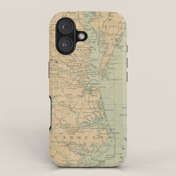 Vintage Outer Banks & Chesapeake Bay Lighthouse Map  iPhone Case Gallery Image 1