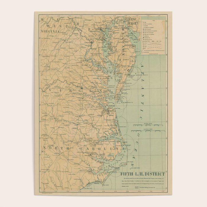Vintage Outer Banks & Chesapeake Bay Lighthouse Map  Poster Gallery Image 4