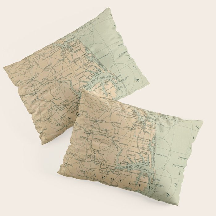 Vintage Outer Banks & Chesapeake Bay Lighthouse Map  Pillow Sham Gallery Image 3