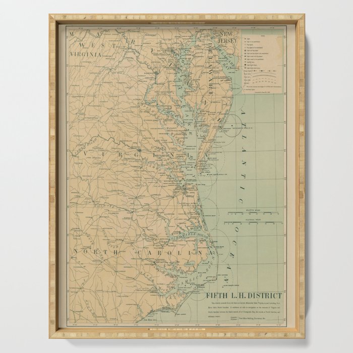 Vintage Outer Banks & Chesapeake Bay Lighthouse Map  Serving Tray Gallery Image 1