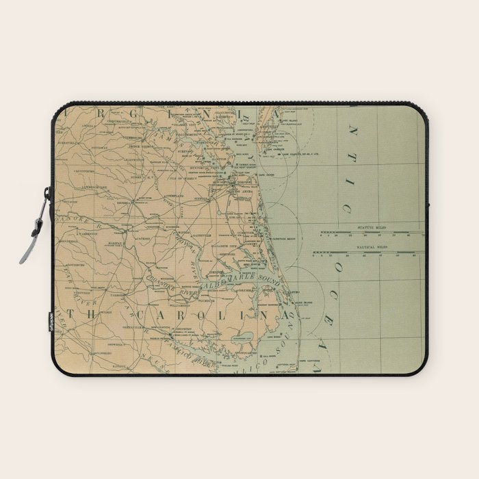 Vintage Outer Banks & Chesapeake Bay Lighthouse Map  Laptop Sleeve Gallery Image 1