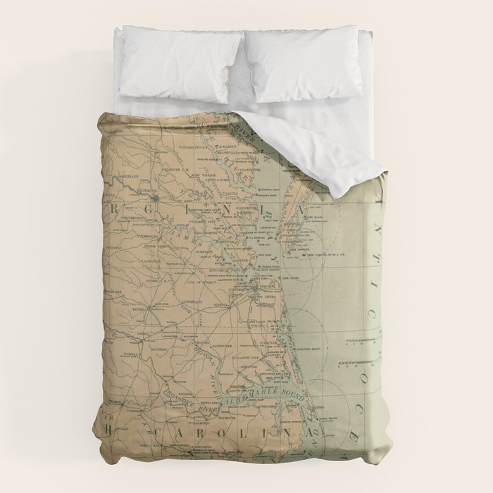 Vintage Outer Banks & Chesapeake Bay Lighthouse Map  Duvet Cover Gallery Image 1