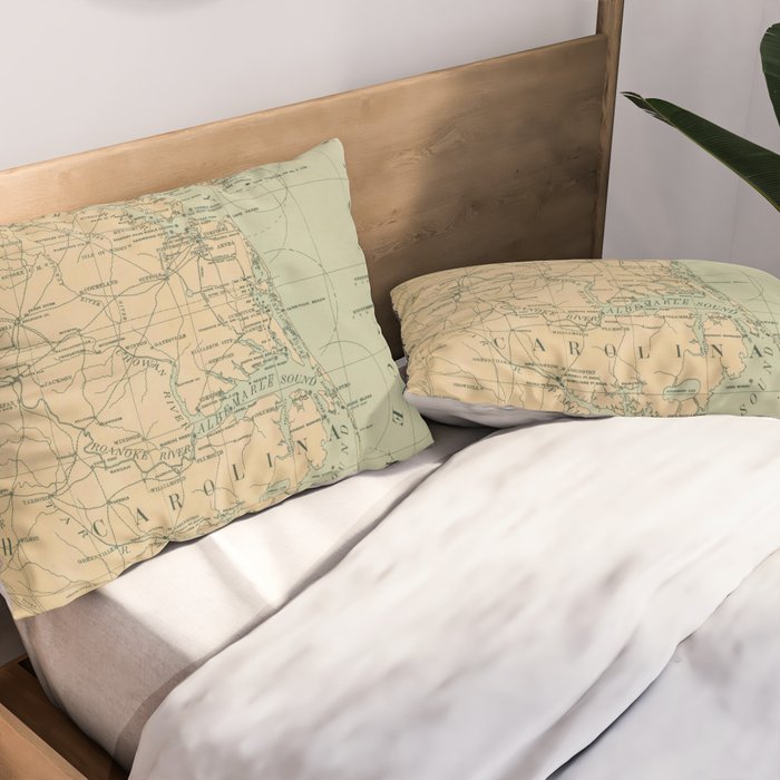 Vintage Outer Banks & Chesapeake Bay Lighthouse Map  Pillow Sham Gallery Image 2