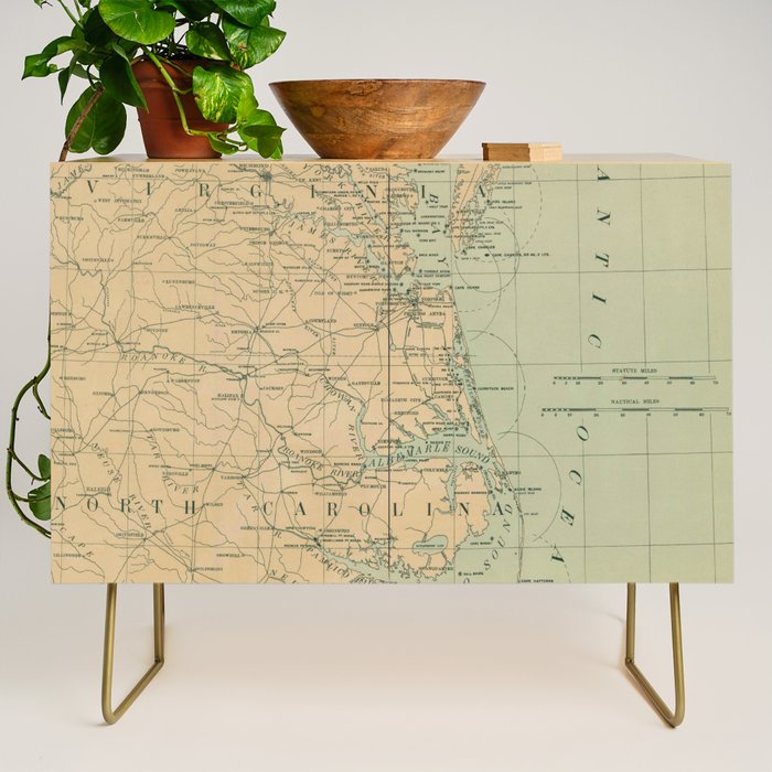 Vintage Outer Banks & Chesapeake Bay Lighthouse Map  Credenza Gallery Image 1