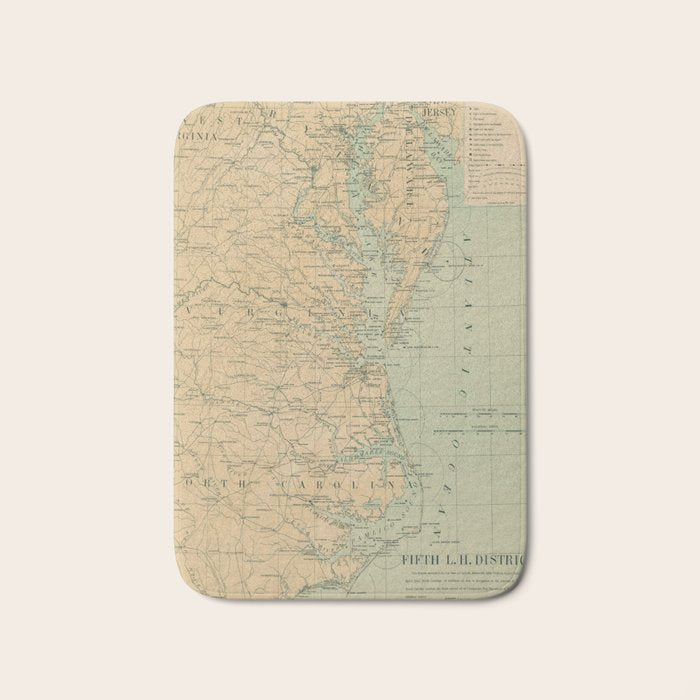 Vintage Outer Banks & Chesapeake Bay Lighthouse Map  Bath Mat Gallery Image 1