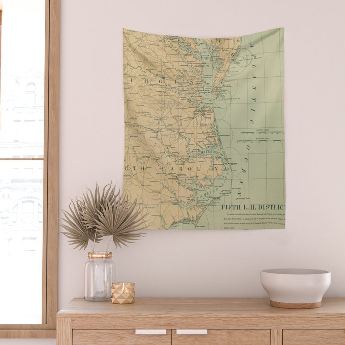 Vintage Outer Banks & Chesapeake Bay Lighthouse Map  Wall Tapestry Gallery Image 2
