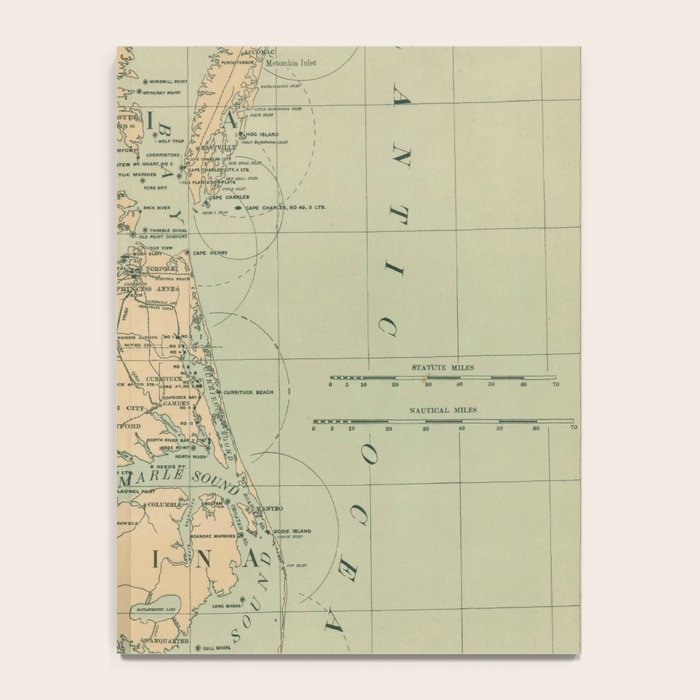 Vintage Outer Banks & Chesapeake Bay Lighthouse Map  Notebook Gallery Image 4