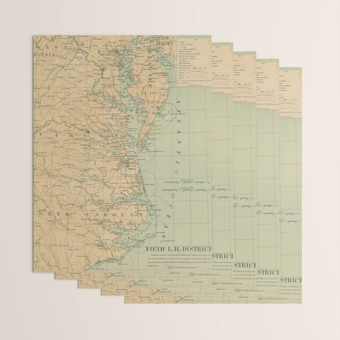 Vintage Outer Banks & Chesapeake Bay Lighthouse Map  Wrapping Paper Gallery Image 3