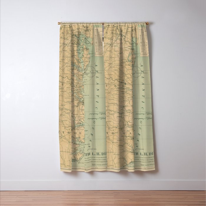 Vintage Outer Banks & Chesapeake Bay Lighthouse Map  Window Curtain Gallery Image 3