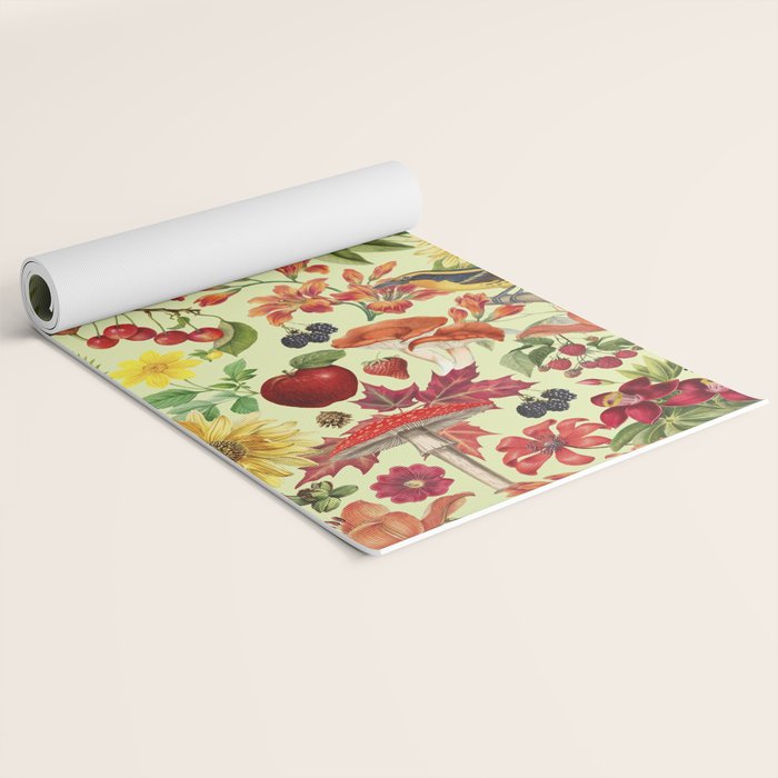 Autumns Delight Botanical Pattern With Birds On Green Yoga Mat Gallery Image 2