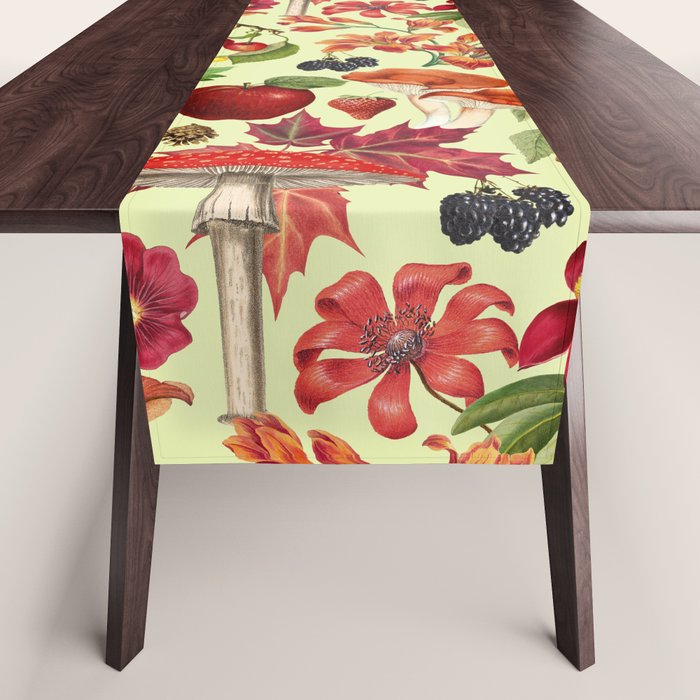 Autumns Delight Botanical Pattern With Birds On Green Table Runner Gallery Image 1