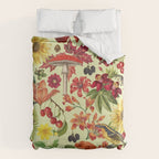 Autumns Delight Botanical Pattern With Birds On Green Duvet Cover Gallery Image 6