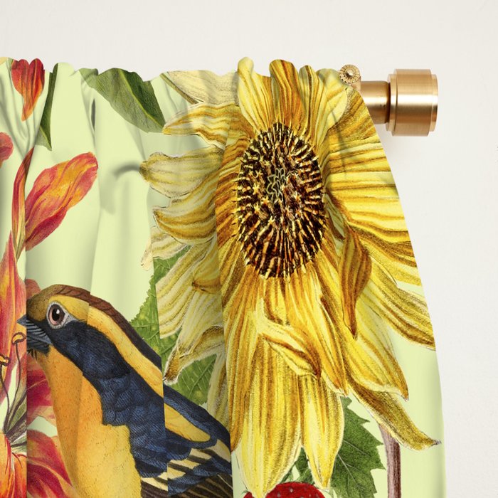 Autumns Delight Botanical Pattern With Birds On Green Window Curtain Gallery Image 2