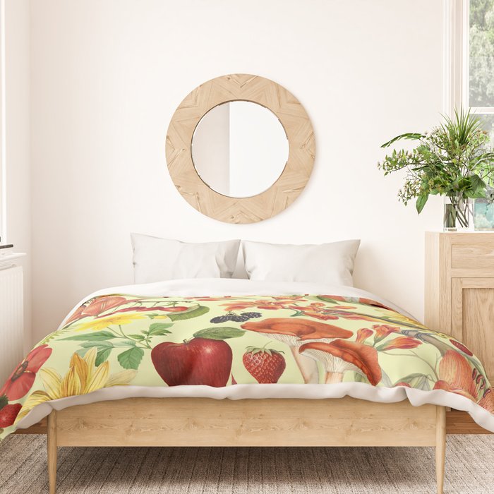 Autumns Delight Botanical Pattern With Birds On Green Duvet Cover Gallery Image 3