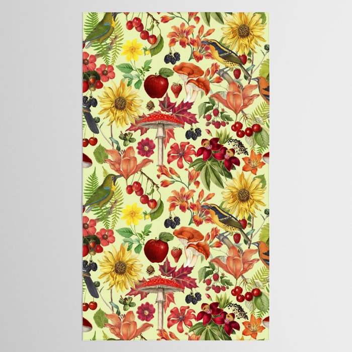 Autumns Delight Botanical Pattern With Birds On Green Tablecloth Gallery Image 2