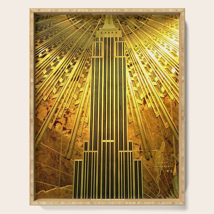 Empire State Building Lobby Art-Deco Sunburst Portrait Serving Tray Gallery Image 1