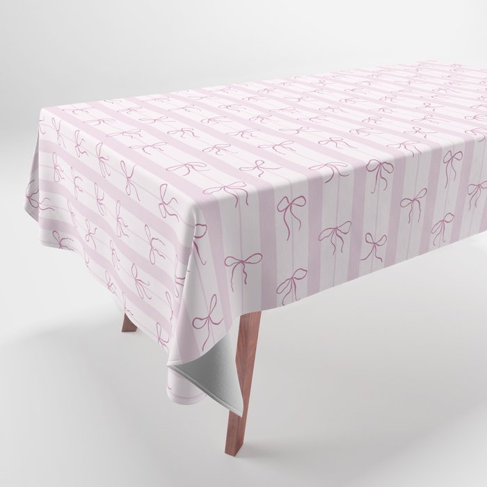 Coquette pink bows on a vertical stripes background Tablecloth Gallery Image 1