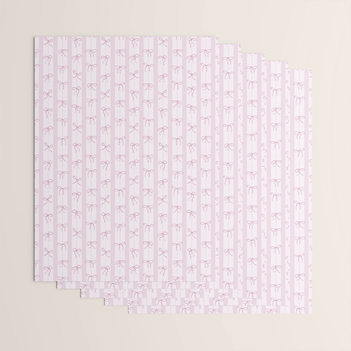 Coquette pink bows on a vertical stripes background Wrapping Paper Gallery Image 3