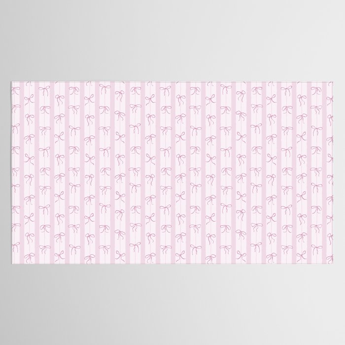 Coquette pink bows on a vertical stripes background Tablecloth Gallery Image 2