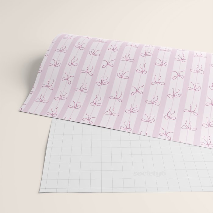 Coquette pink bows on a vertical stripes background Wrapping Paper Gallery Image 2