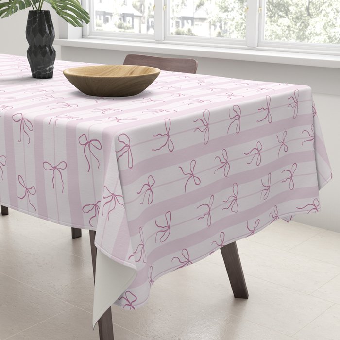 Coquette pink bows on a vertical stripes background Tablecloth Gallery Image 3