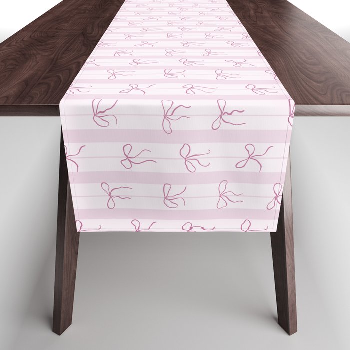Coquette pink bows on a vertical stripes background Table Runner Gallery Image 1