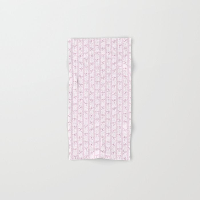 Coquette pink bows on a vertical stripes background Bath Towel Gallery Image 1