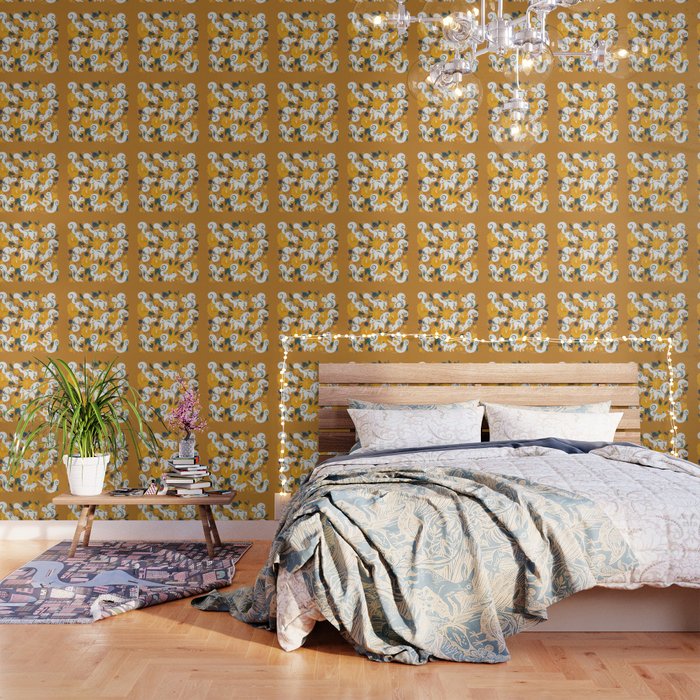 Squirrels & Blooms - Ochre Wallpaper Gallery Image 1