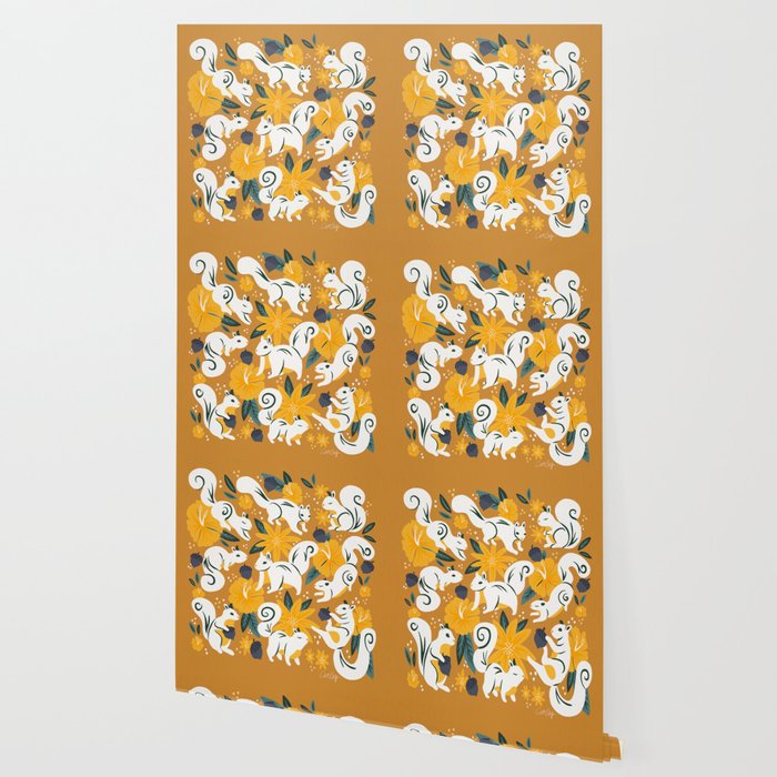 Squirrels & Blooms - Ochre Wallpaper Gallery Image 2