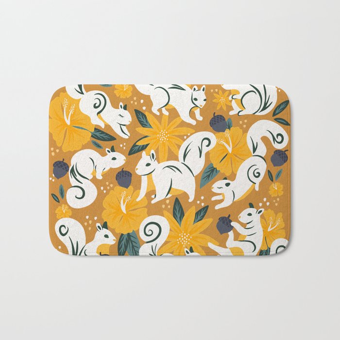Squirrels & Blooms - Ochre Bath Mat Gallery Image 1