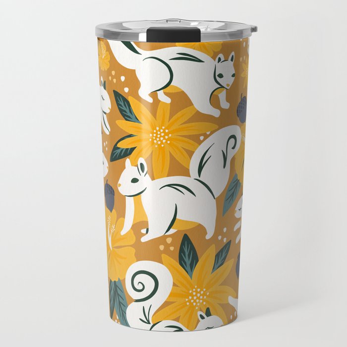 Squirrels & Blooms - Ochre Travel Mug Gallery Image 1