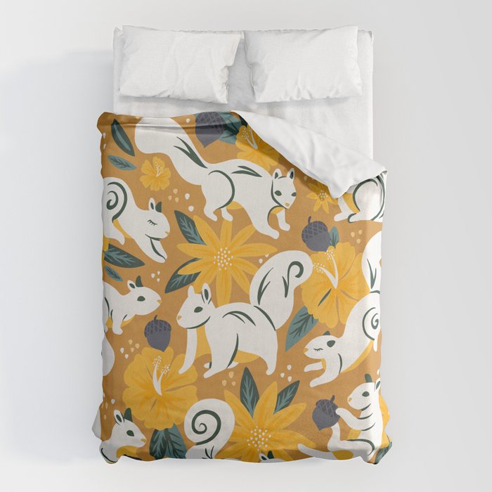 Squirrels & Blooms - Ochre Duvet Cover Gallery Image 6