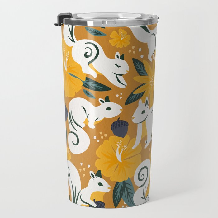 Squirrels & Blooms - Ochre Travel Mug Gallery Image 3
